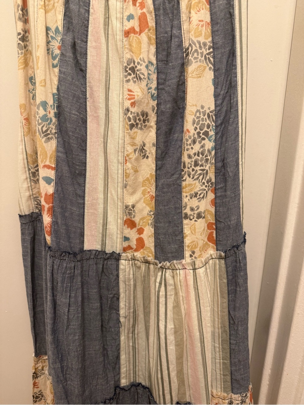 NATURAL LIFE Blue and Cream Patchwork Maxi Dress - Picture 3 of 4